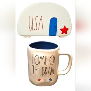 Patriotic Rae Dunn USA Camper Trailer & Home of the Brave Ceramic Mug